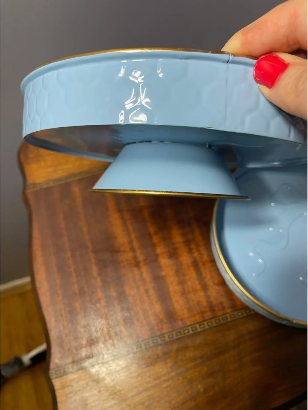 Set of 2 Trinket Trays Blue Metal w/Bow Accents Decor